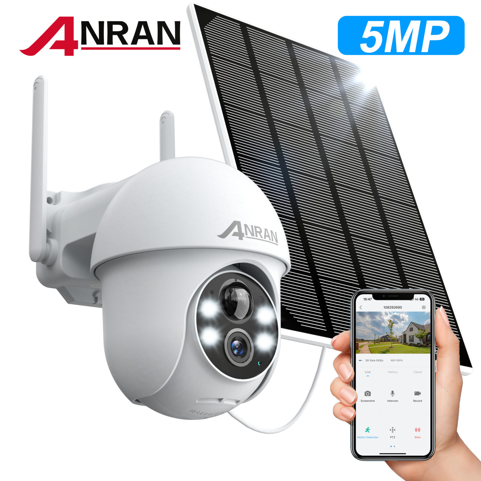 ANRAN 2K/4MP Solar Security Camera with Base Station, Spotlight ...