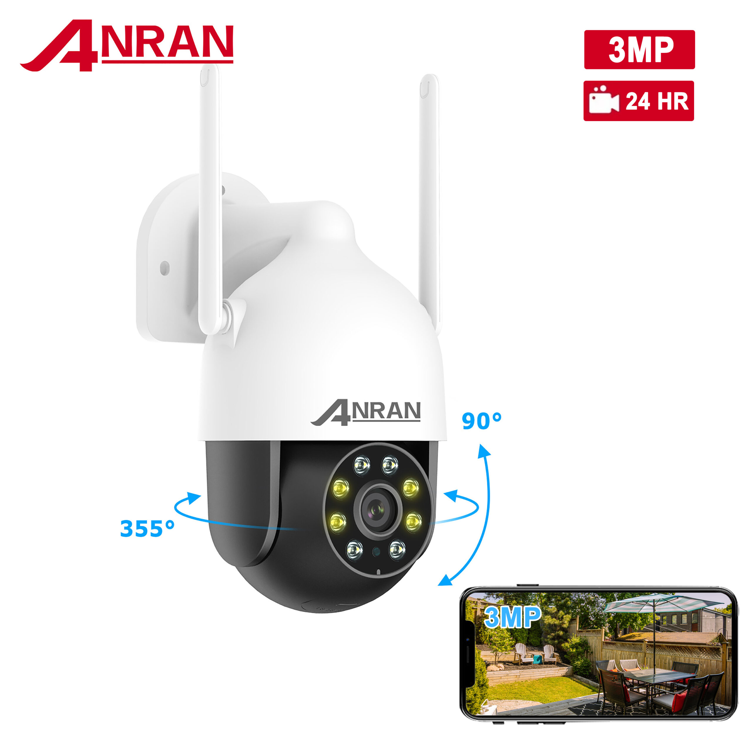 ANRAN N50W1623 WiFi IP Security Camera – 5MP, PTZ 360°, 2-Way Audio, Night Vision, For Outdoor/Indoor Home CCTV System